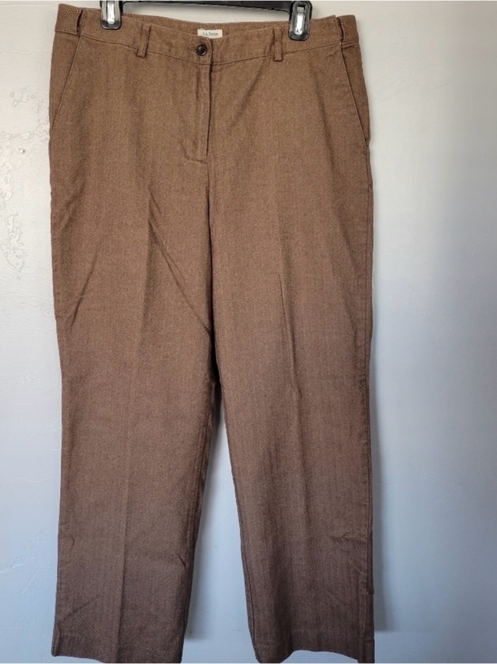 L.L. Bean Classic Fit 14 Brown Work Pants Dressy Workwear Trousers Herringbone